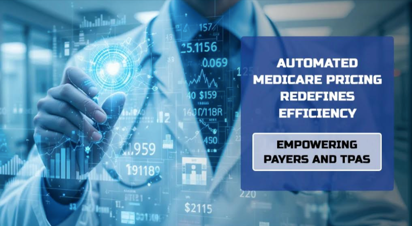 Medical professional with digital healthcare graphics and Medicare Automation message.